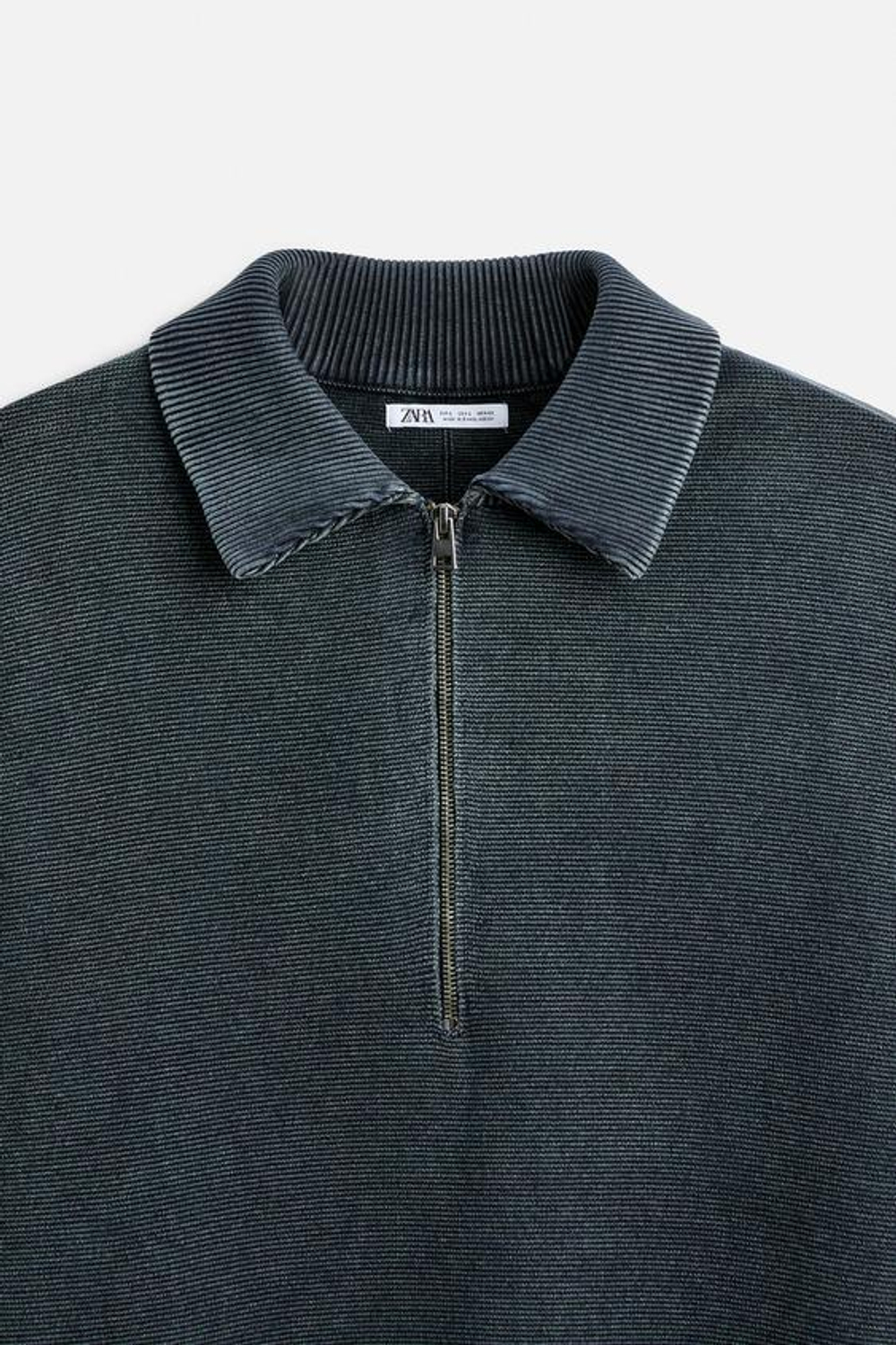 ZARA ПОЛО ИЗ РЕЛЬЕФНОГО ТРИКОТАЖА С ЭФФЕКТОМ ПОТЕРТОСТИ, МОРСКОЙ СИНИЙ