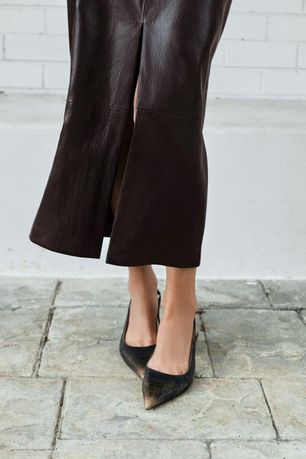 ZARA ЮБКА МИДИ ИЗ ИСКУССТВЕННОЙ КОЖИ, КОРИЧНЕВЫЙ