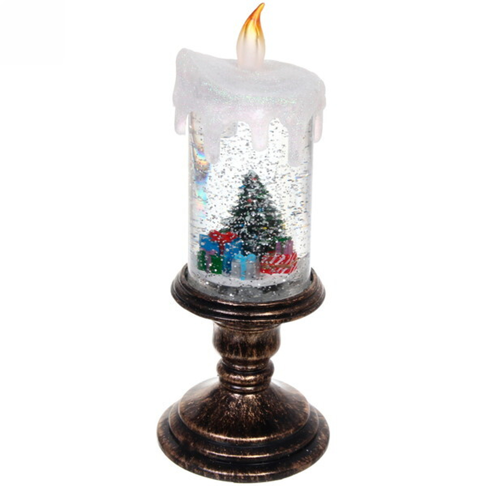 Сувенир с подсветкой Christmas «Свеча с ёлкой и подарками» 26 см (без музыки)