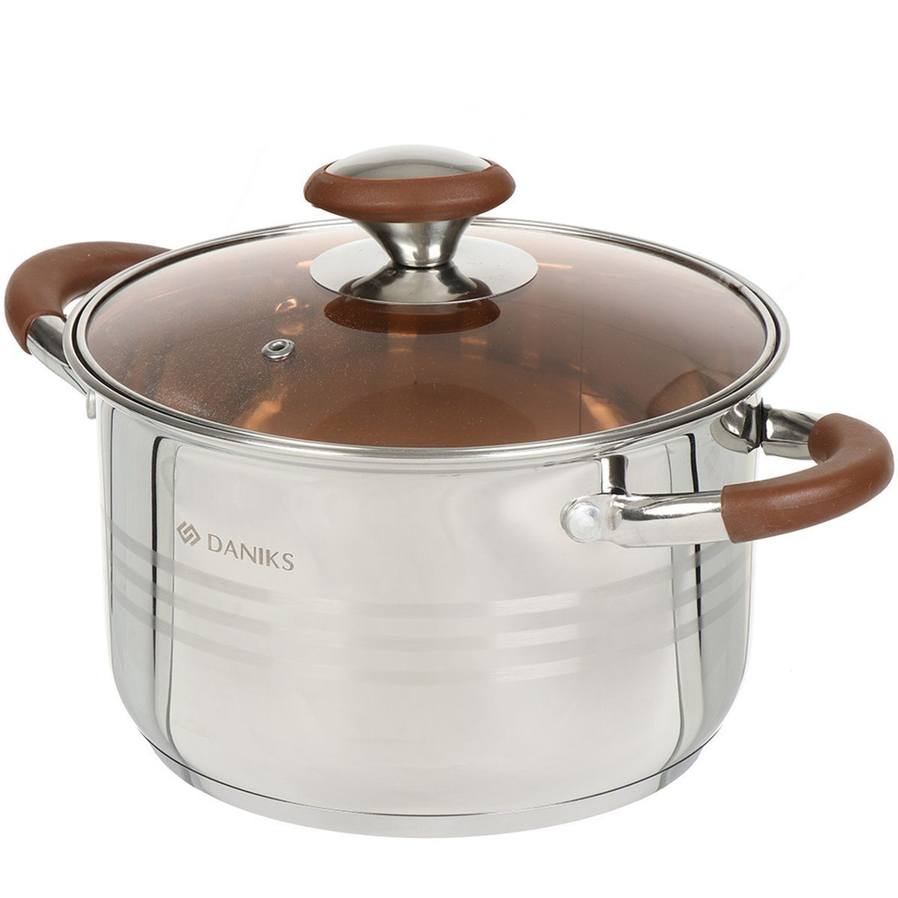 Кастрюля нерж, 4 л, крышка стекло, Daniks, Веллингтон, GS-01415-20CA, индукц