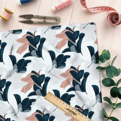 Ткань шелк Армани листья тёмно-серые и пудровые