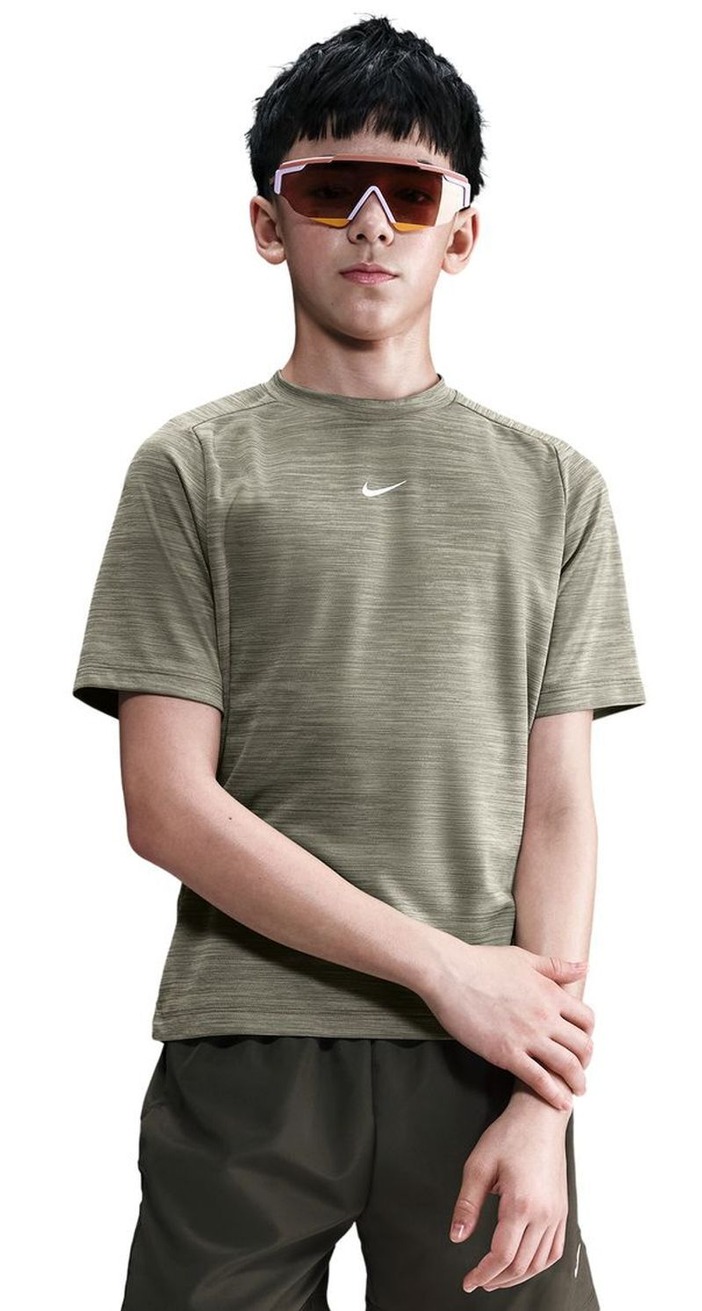 Детская теннисная футболка Nike Boys Multi Dri-FIT Short-Sleeve - light army/olive aura/white