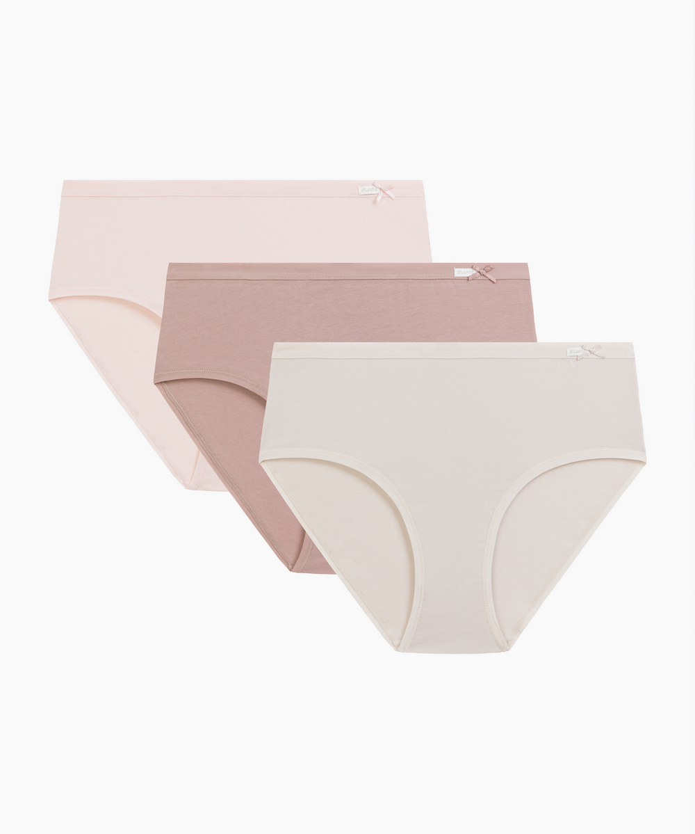 Трусы женские классика Atlantic, набор из 3 шт., хлопок, светло-розовые + пепельная роза + светло-бежевые, 3CLP-004