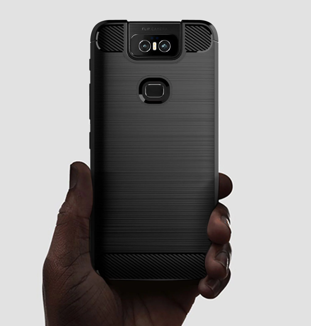 Чехол для Asus ZenFone 6 (ZenFone 6Z) цвет Black (черный), серия Carbon от Caseport
