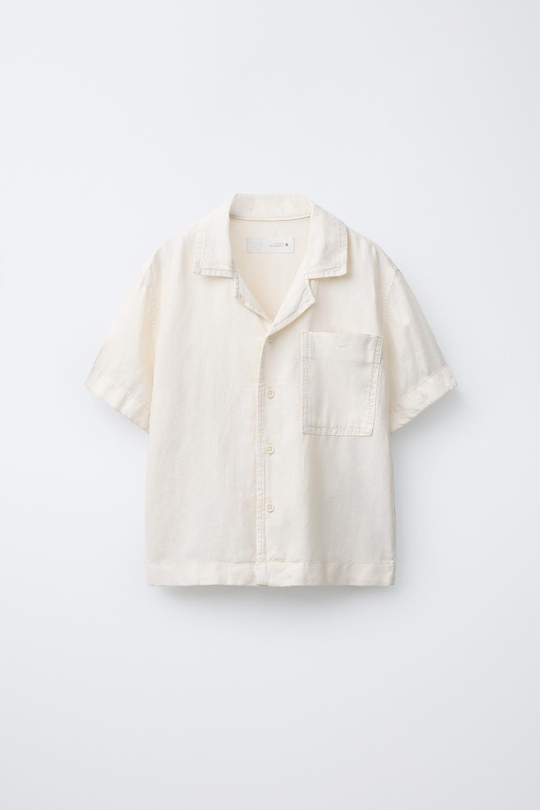 ZARA РУБАШКА ИЗ СМЕСОВОГО ЛЬНА, ЭКРЮ