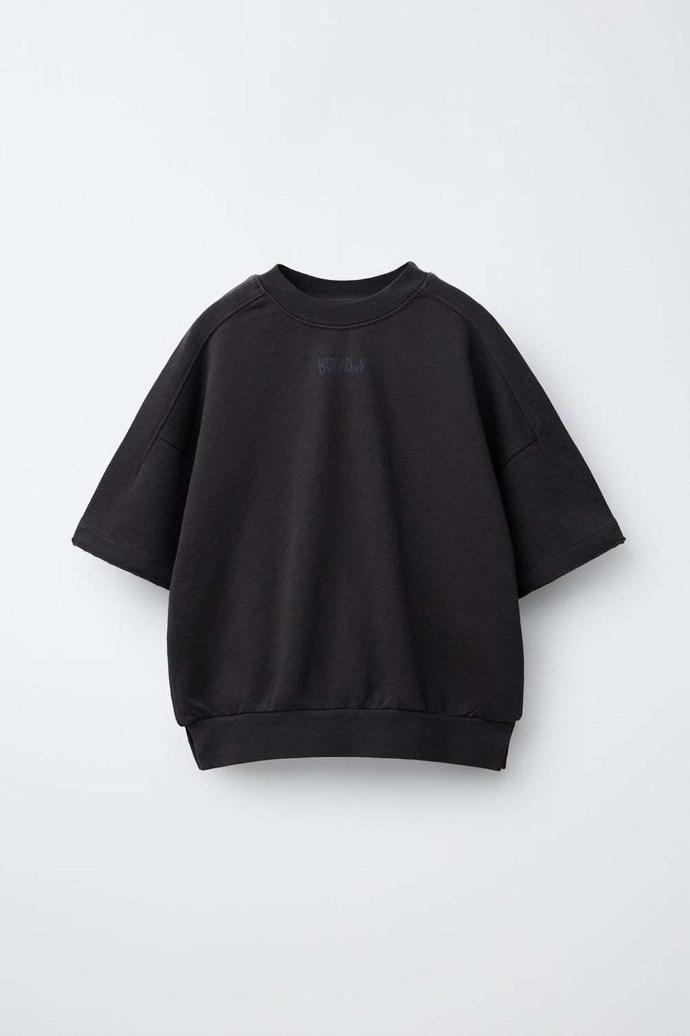 ZARA ФУТБОЛКА С НАДПИСЬЮ ИЗ ФУТЕРА, ТЕМНЫЙ АНТРАЦИТ