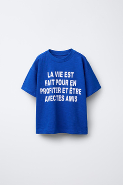 ZARA ФУТБОЛКА С НАДПИСЬЮ, ЯРКО-СИНИЙ