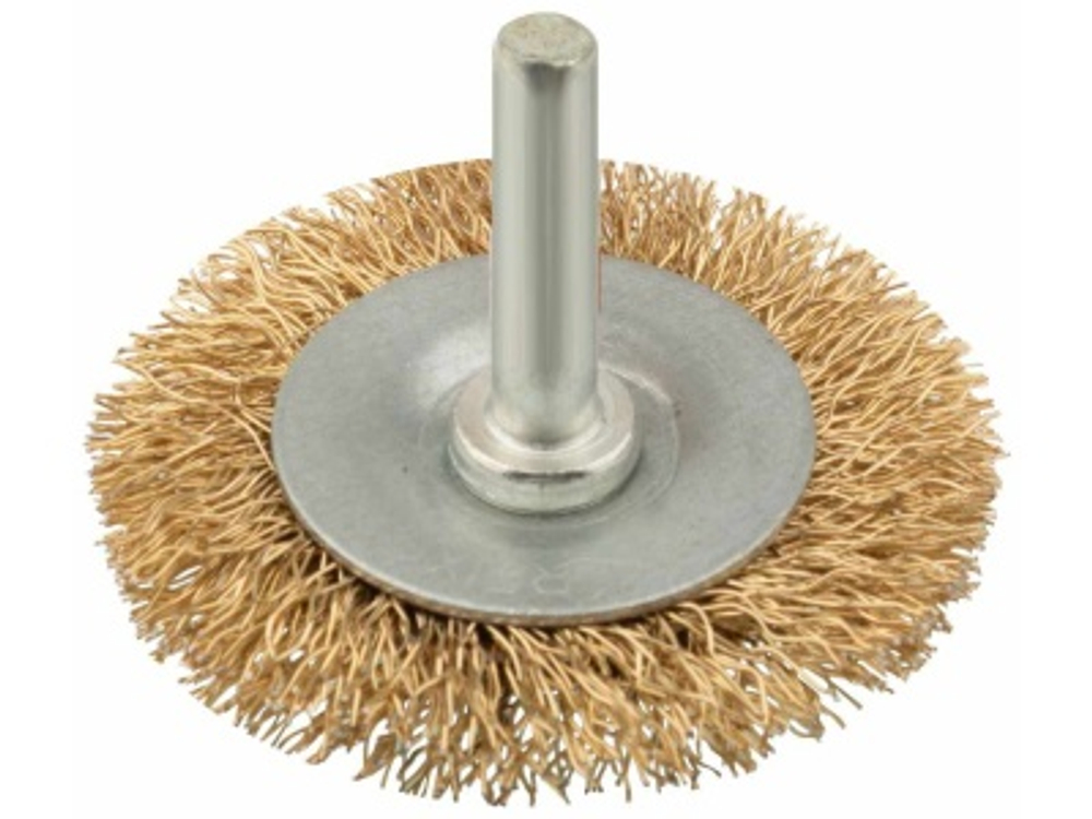 Корщетка дисковая прямая со шпилькой стальная латунированная волнистая проволока 50мм