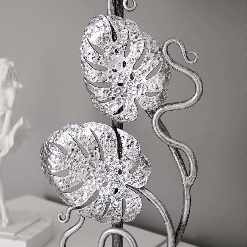 Настольная лампа Monstera Deliciosa (Монстера) Айс Античное серебро с абажуром Сити Белый