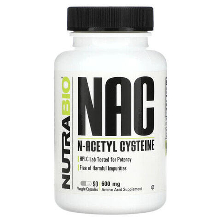 Антиоксиданты NutraBio, NAC N-ацетилцистеин, 600 мг, 90 растительных капсул