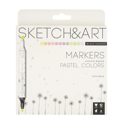 Скейтчмаркеры двусторонние 12 цв. пастельные "Sketch&Art" (Bruno Visconti)