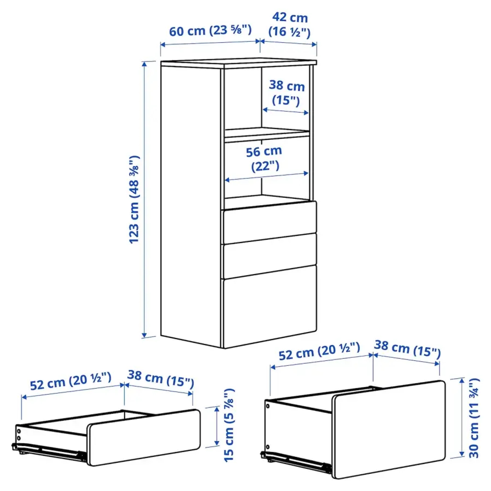 Комод детский - IKEA PLATSA/SMÅSTAD/SMASTAD, 60x42x123 см, белый/серый, ИКЕА