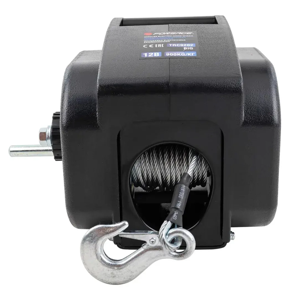 Лебедка электрическая автомобильная 12В, 300W, 900кг (крепление за ''фаркоп'', стальной трос-10м) Forsage F-TRC9202 BIG