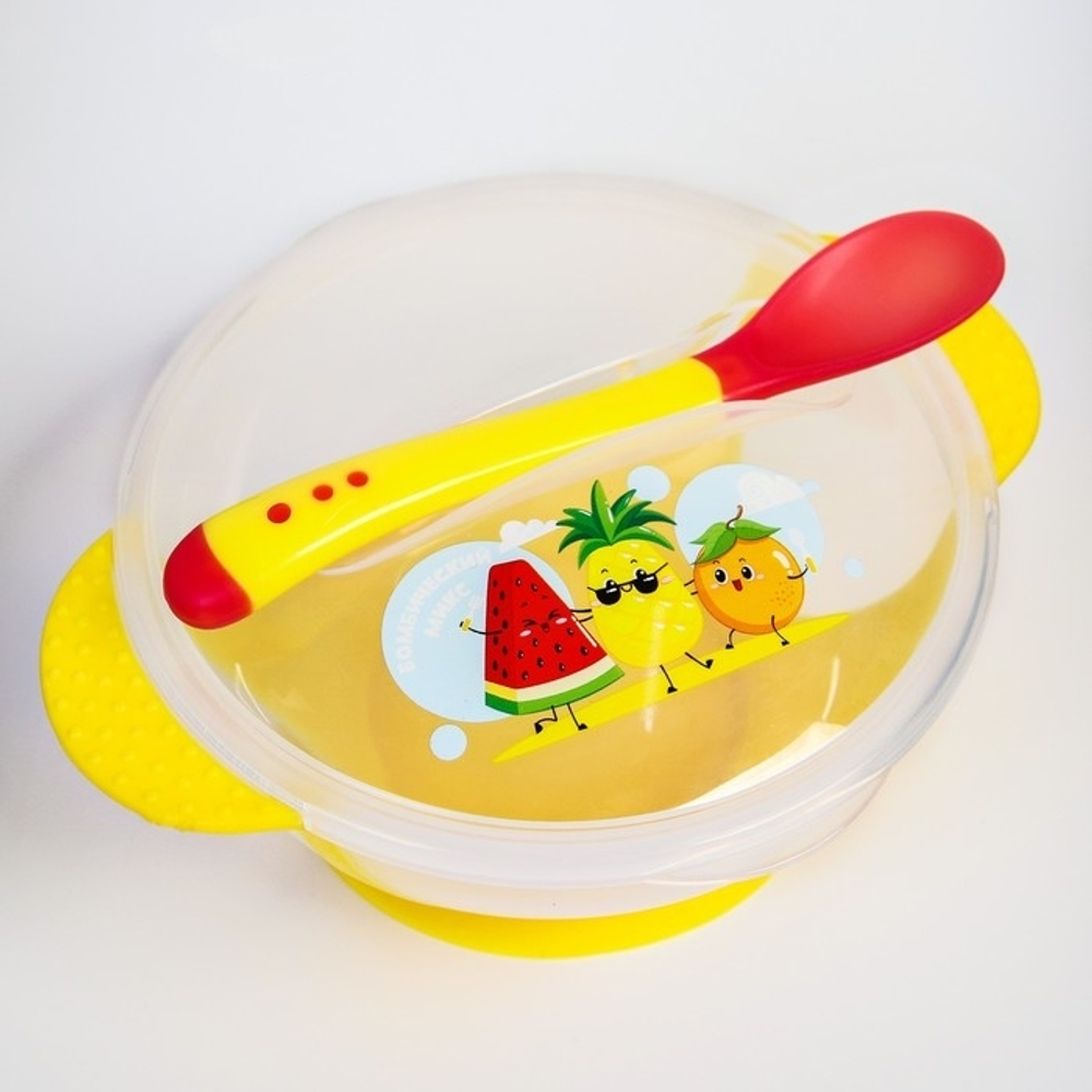 Набор для кормления «За маму и папу», 3 предмета: миска 350 мл на присоске, крышка, ложка 2586512