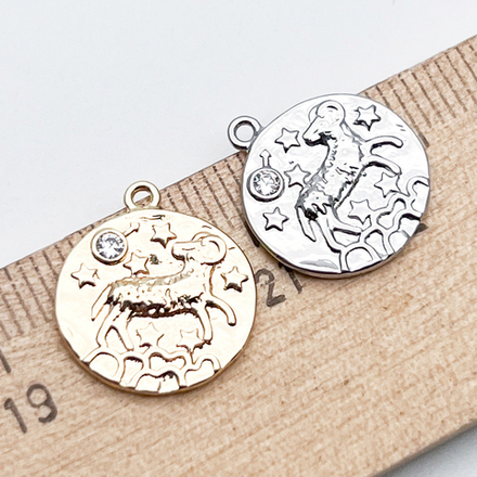 Подвеска Знак Зодиака Овен, цвет золото, фианит, размер 16*14 мм, цена за 1 шт