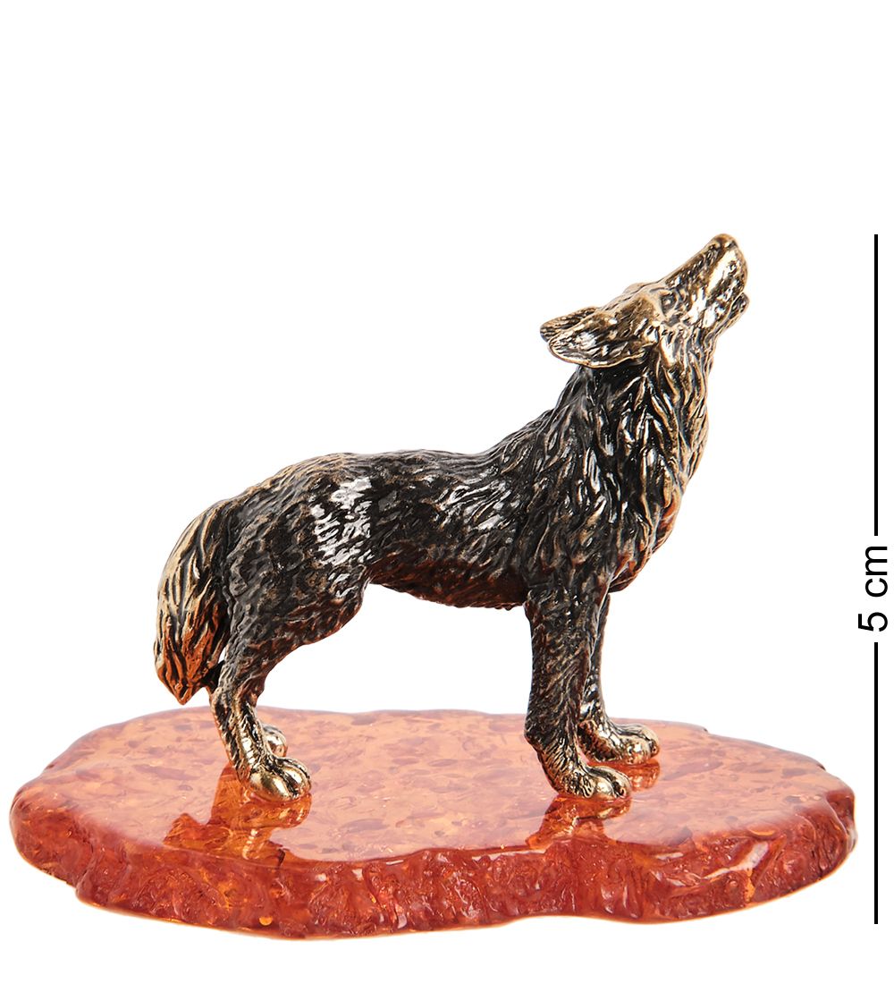 Народные промыслы AM- 970 Фигурка «Волк, воющий на луну» (латунь, янтарь)