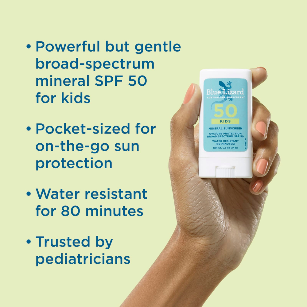 Blue Lizard Australian Sunscreen, Минеральное солнцезащитное средство-стик для детей, SPF 50+, 14 г (0,5 унции)