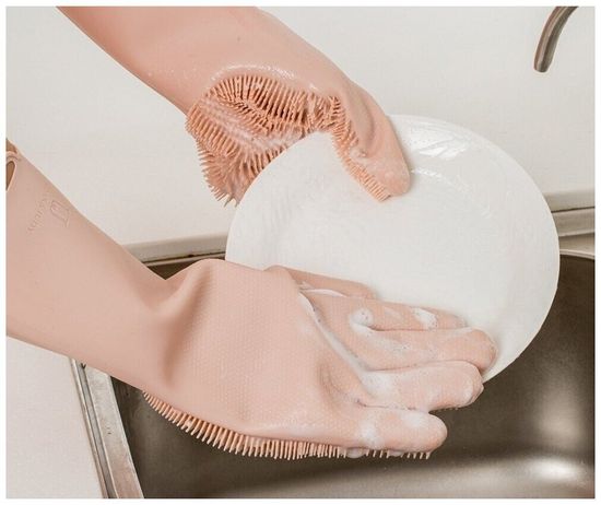Силиконовые перчатки для уборки Xiaomi Silicone Cleaning Glove Pink (HH674)