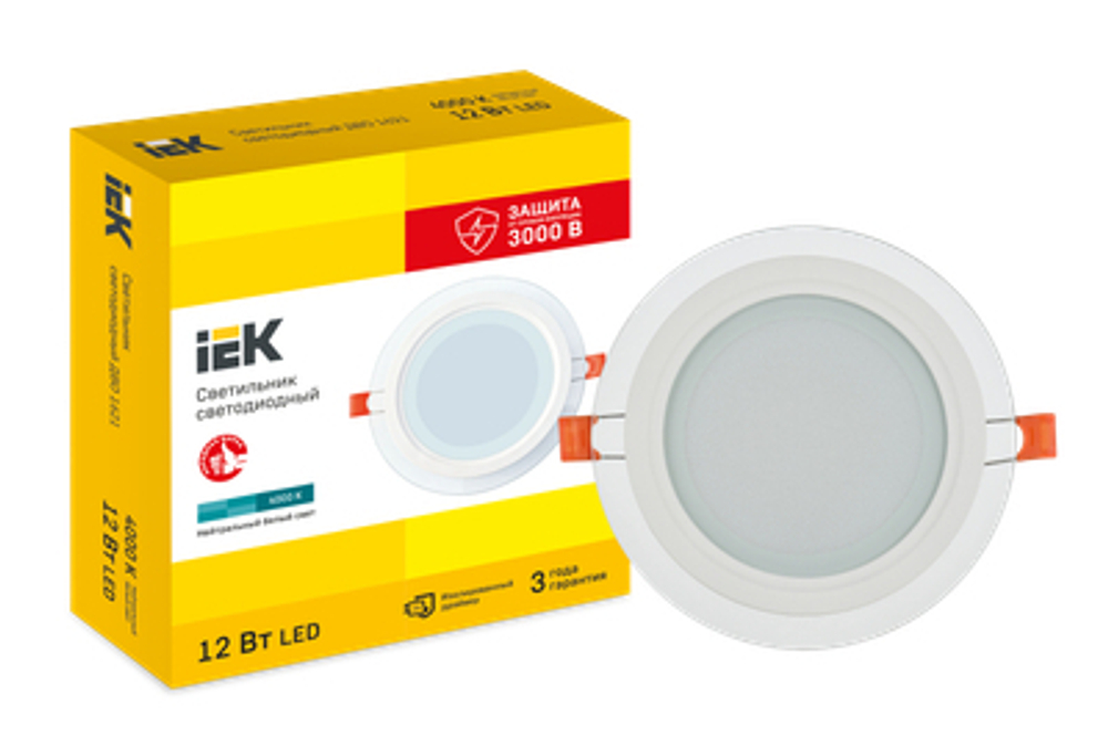 Светильник светодиодный ДВО 1621 со стеклом круг 12Вт 4000К IP20 IEK