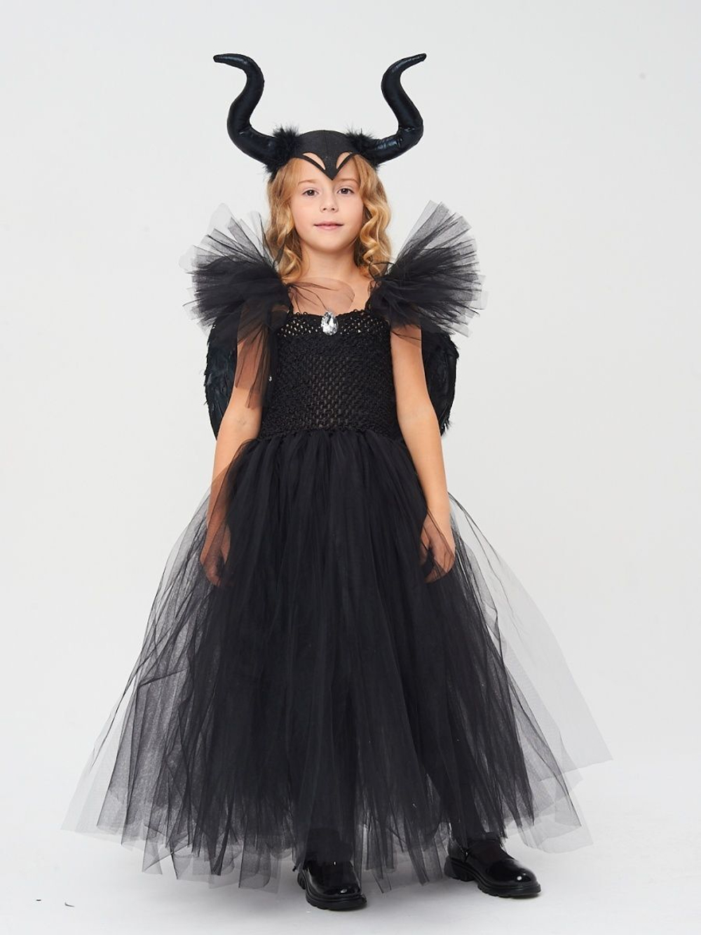 Костюм платье рога крылья Малефисента на Хэллоуин