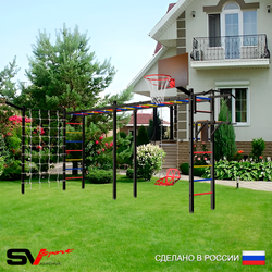 Уличная шведская стенка Sv Sport рукоход х 2 с комплектом турник прямой У53955К (Турник/Брусья/Со спинкой/Щит баскет/Кронш бокс/Сетка)