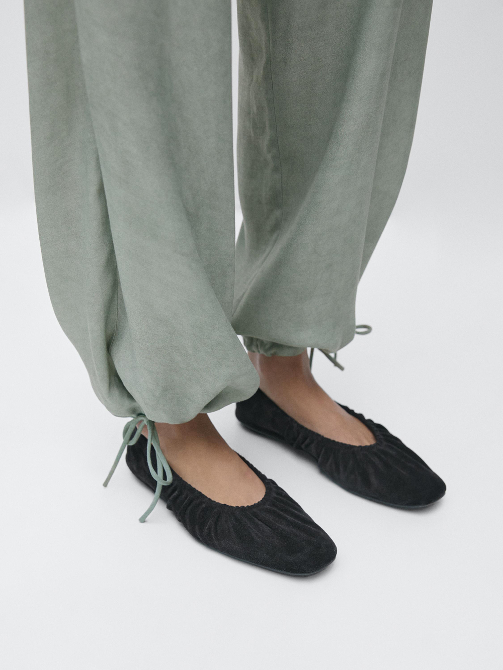 Massimo Dutti Брюки Саруэль с завязками, фисташковый