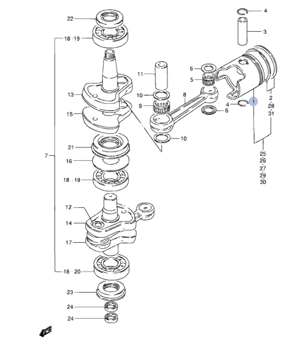 Поршень Suzuki DT20/25/30лс (12110-96353-000)