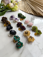 Клипсы "Цветы" ручной работы из бисера с камнем Цитрин и кристаллами Swarovski