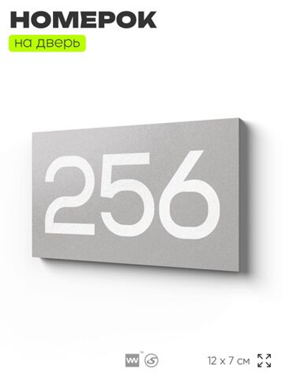Номер на дверь 256, табличка на дверь для офиса, квартиры, кабинета, аудитории, склада, серая 120х70 мм, Айдентика Технолоджи