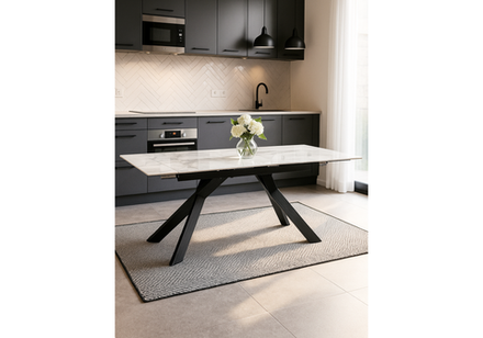 Керамический стол Woodville Хилбри 140(200)х80х76 statuario cara, черный, ножки черные