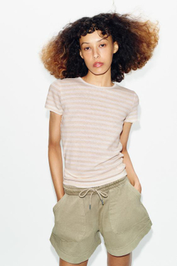 ZARA ШОРТЫ С ЭФФЕКТОМ ПОТЕРТОСТИ, СЕРО-КОРИЧНЕВЫЙ