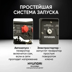 Генератор бензиновый трехфазный 8 кВт 400В Hyundai HHY 10000FE-3 ATS, бензогенератор с встроенным блоком автозапуска, электростанция 89,5кг