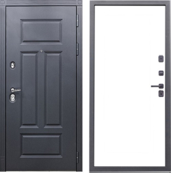 Входная дверь с шумоизоляцией STR - 29 Ясень графит / H 1 ГЛАДКАЯ Белый софт (белый матовый, без текстуры)