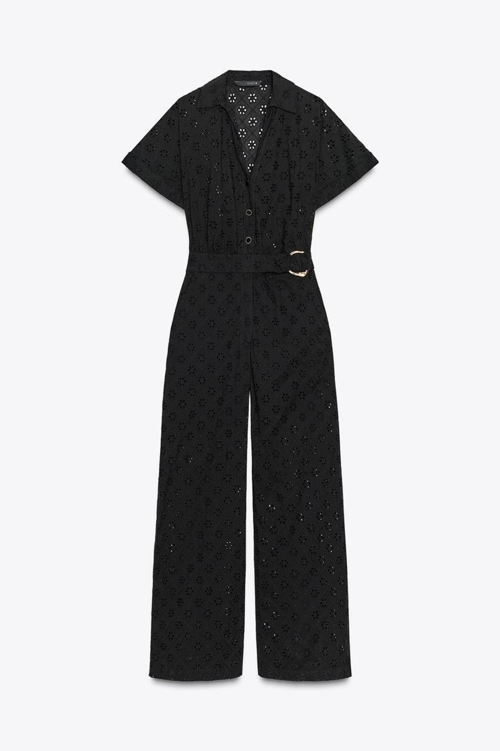 ZARA КОМБИНЕЗОН С ПРЯЖКОЙ И ПЕРФОРИРОВАННОЙ ВЫШИВКОЙ, ЧЕРНЫЙ