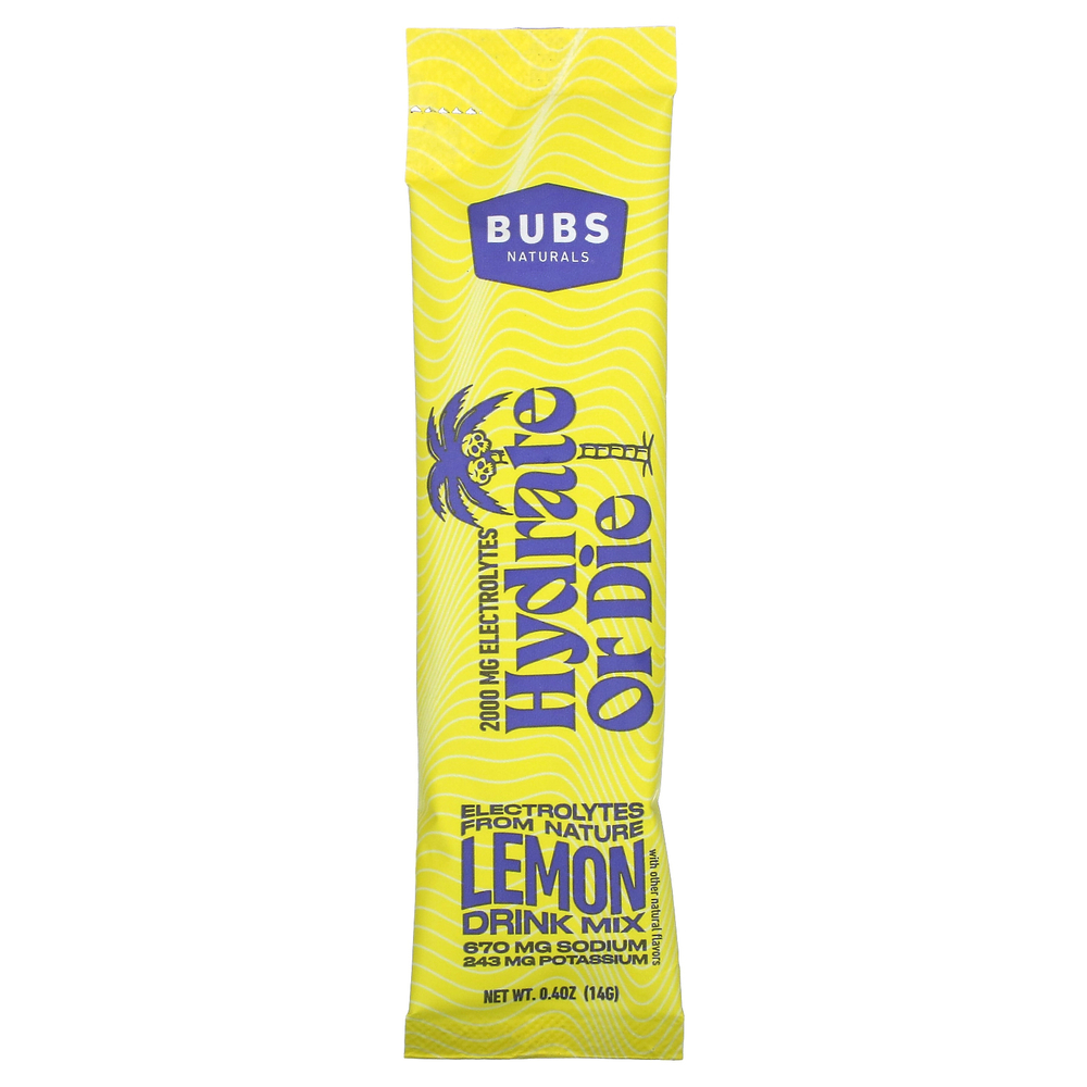 BUBS Naturals, Hydrate or Die, смесь для приготовления электролитов, лимон, 18 палочек по 14 г (0,4 унции)