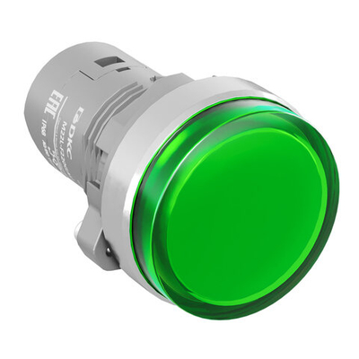 Сигнальный индикатор со  встроенным диодом 220В, зеленый, алюминий, зажим Push-In