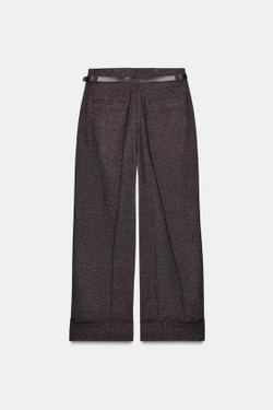 ZARA БРЮКИ С РЕМНЕМ И УЗОРОМ «ГУСИНАЯ ЛАПКА», МЯГКИЙ СЕРЫЙ