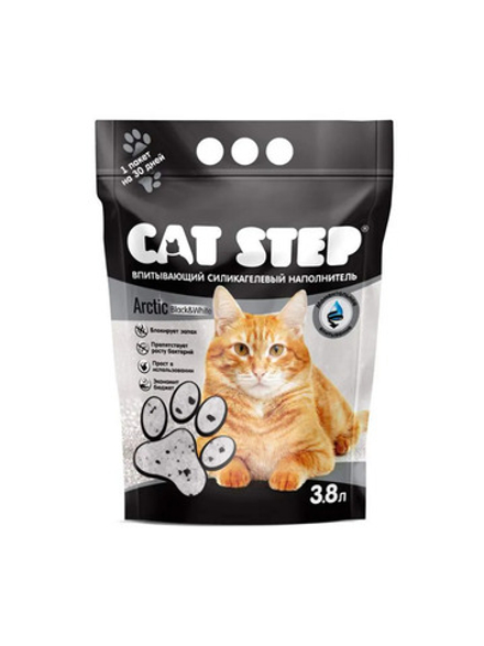 CAT STEP Arctic Black&White Наполнитель впитывающий силикагелевый, 3,8 л.