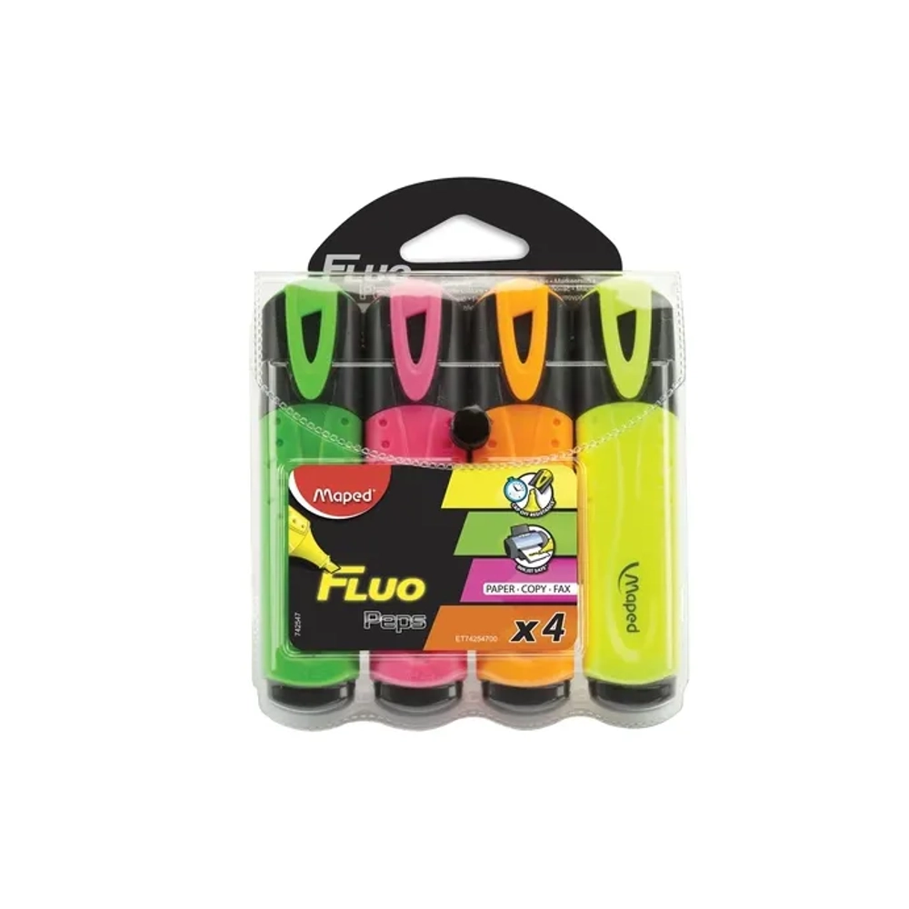 Набор текстовыделителей MAPED (Франция) 4 шт., АССОРТИ, "Fluo Pep's Classic", линия 1-5 мм, 742547