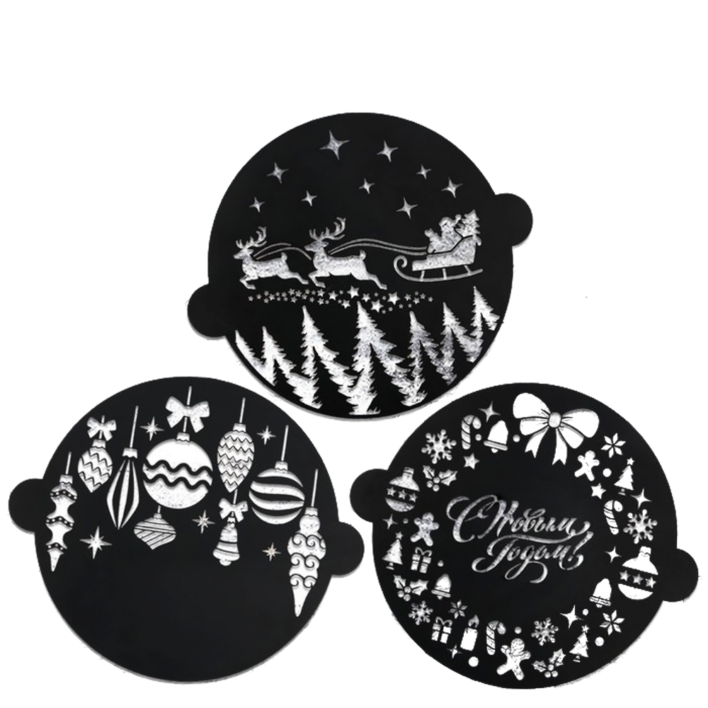 Набор круглых трафаретов «Новогодний», 22.4 х 19 см, 6 шт