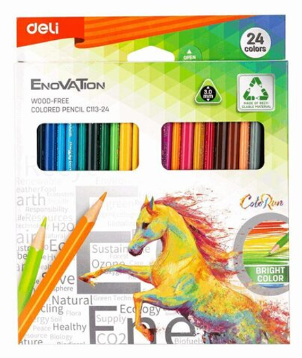 Карандаши цвет. 24цв Deli  Enovation трехгранные, пластиковые