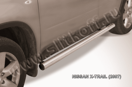 Пороги из нержавейки Nissan X-Trail (2007-2011) d76 труба (черный цвет)