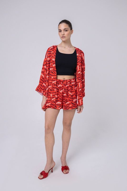 Костюм с шортами, красный с принтом лого