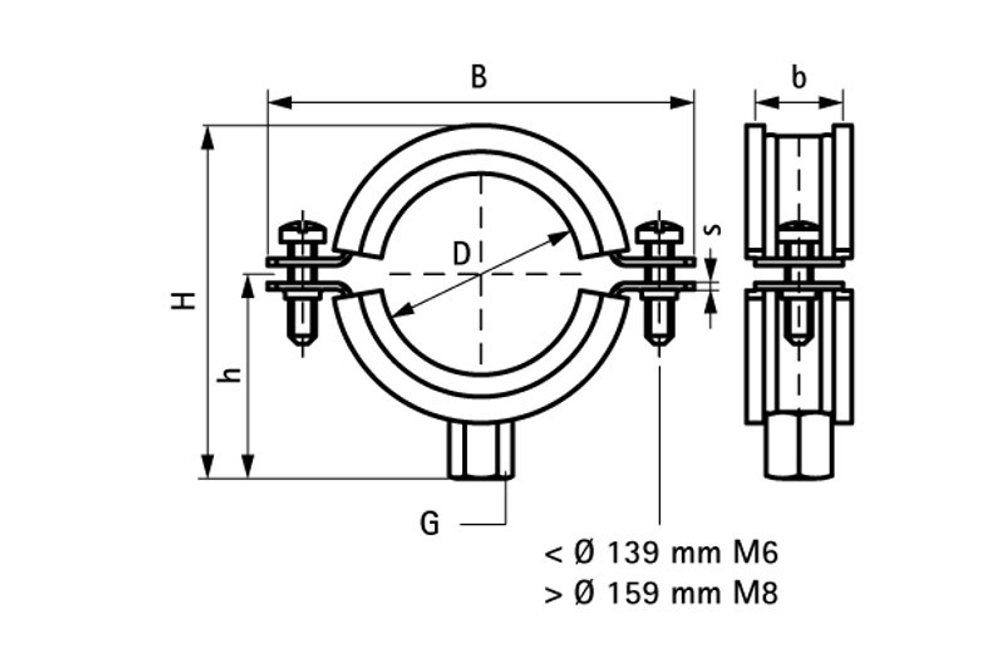 2S Хомуты с вкладышем epdm с гайкой М8/10 (двойная резьба)