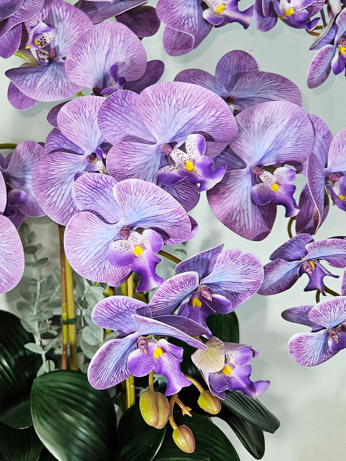 Искусственные орхидеи темно-фиолетовые 5 веток в кашпо Антик Сицилия