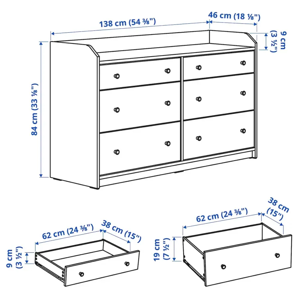 Комод с 6 ящиками - IKEA HAUGA, 138x84 см, серый ХАУГА ИКЕА
