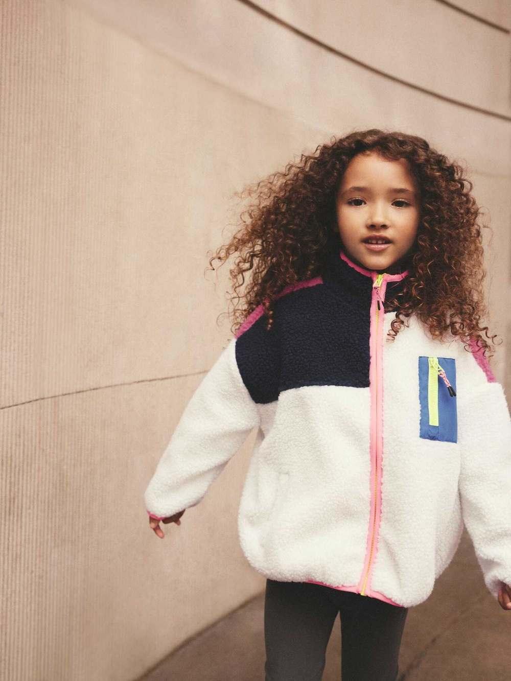 Куртка флисовая на молнии для девочки Next B50-691, Розовый, Белый