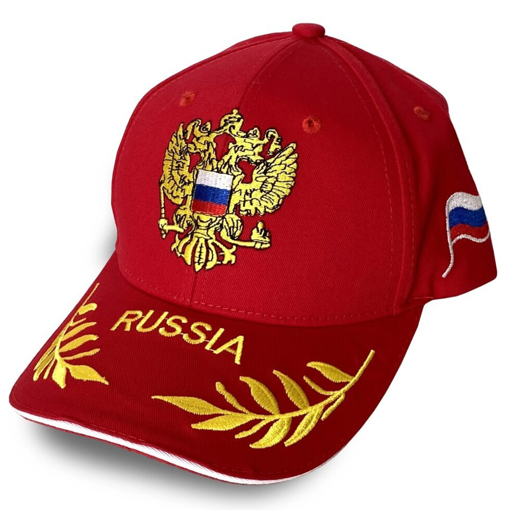 Красная бейсболка Россия с вышивкой
