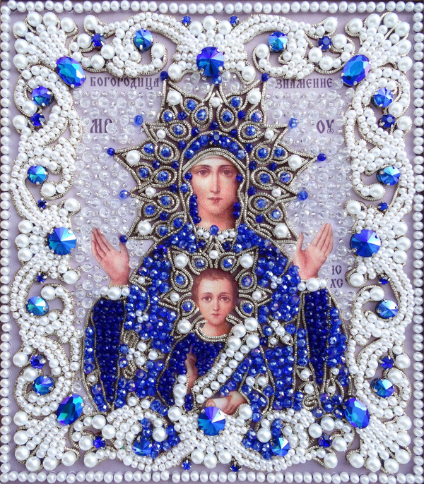 ЖС-12-СС Набор для вышивания хрустальными камнями Богородица Знамение (синий)