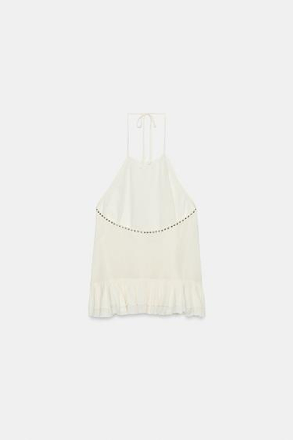 ZARA ТОП С ГОРЛОВИНОЙ ХАЛТЕР, ВОЛАНАМИ И ЗАКЛЕПКАМИ, ЭКРЮ